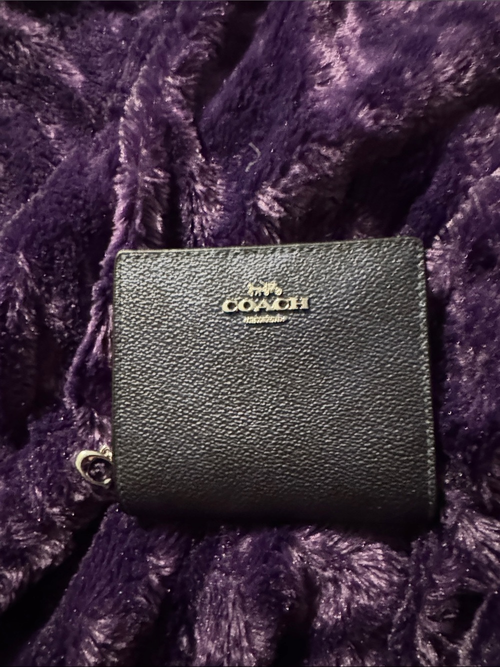 Coach Black Pebbled Leather Card & Key Holder with Gold Logo